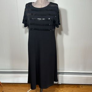 Chit Chat Womens Medium Short Sleeve Black Midi Dress Sequins on Chest